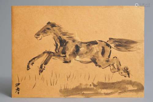 Sadji (Sha Qi, Sha Yinnian) (1914-2005), A galloping horse, inkt op papier, signed lower left