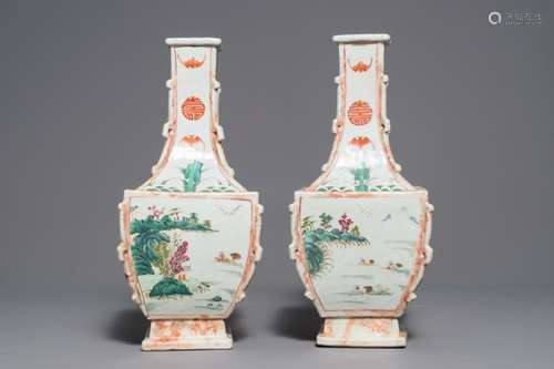 A pair of Chinese famille rose and faux marbre vases, Qianlong