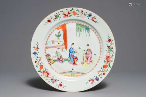 A Chinese famille rose charger with female musicians, Qianlong