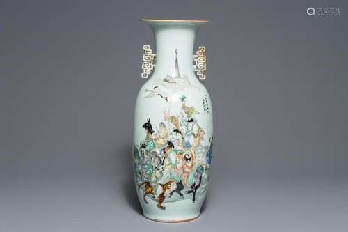 A Chinese famille rose 'Immortals' vase, 19/20th C.