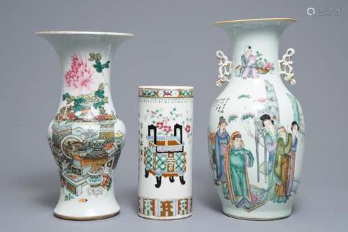 Three various Chinese famille rose vases, 19/20th C.