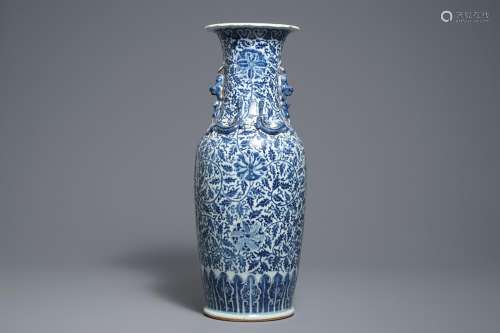 A Chinese blue and white 'lotus scroll' vase, 19th C.