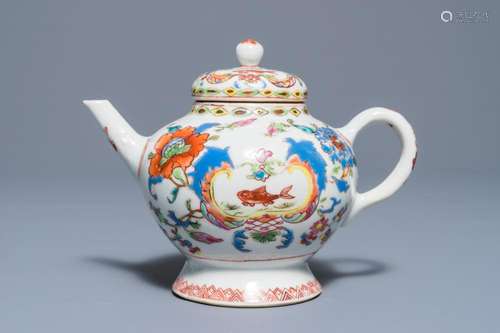 A Chinese famille rose 'Pompadour' teapot and cover, Qianlong