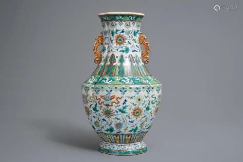 A Chinese doucai 'lotus scroll' vase, Qianlong mark, 19/20th C.