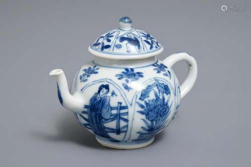 A Chinese blue and white 'Long Eliza' teapot and cover, Kangxi