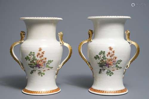 A pair of Chinese 'European subject' dragon-handle vases, Qianlong