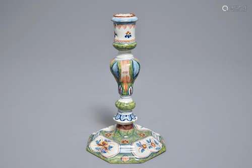 A polychrome Dutch Delft candlestick, 18th C.