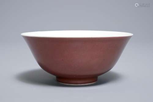 A Chinese monochrome liver-red bowl, Daoguang seal mark, 19/20th C.