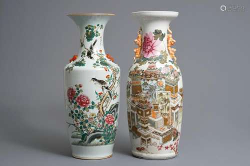 Two Chinese qianjiang cai and famille rose vases, 19/20th C.