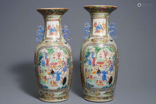 A pair of Chinese Canton famille rose 'Doumu' vases, 19th C.