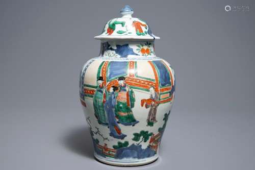 A Chinese wucai vase and cover, Transitional period