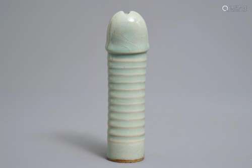 A Chinese longquan celadon model of a phallus, Ming or later