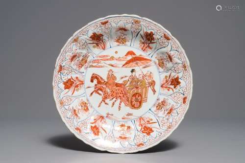 A Chinese 'milk and blood' dish with a horse carriage, Kangxi