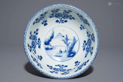 A Chinese blue and white 'landscape' bowl, Yongzheng/Qianlong