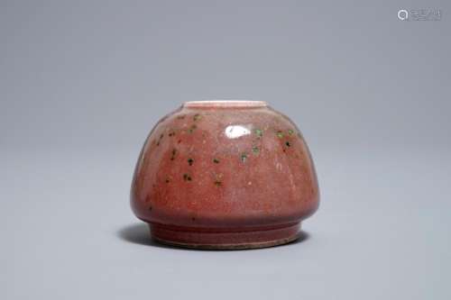 A Chinese peachbloom-glazed brush washer, Kangxi mark, 19th C.