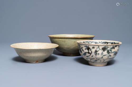 Three Chinese and Vietnamese blue and white bowls, Ming