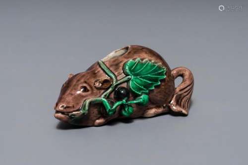 A Chinese aubergine-glazed water dropper modelled as a squirrel, Kangxi