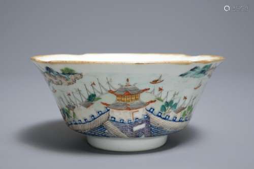 A Chinese famille rose 'landscape' bowl, Daoguang mark and of the period