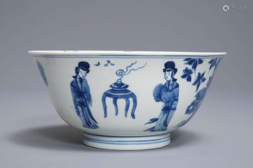 A Chinese blue and white 'long Eliza' bowl, Kangxi