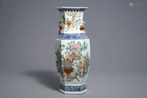 A hexagonal Chinese qianjiang cai vase, 19/20th C.