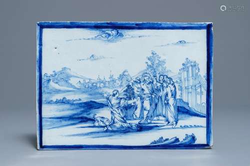 A Dutch Delft blue and white religious subject plaque, 18th C.