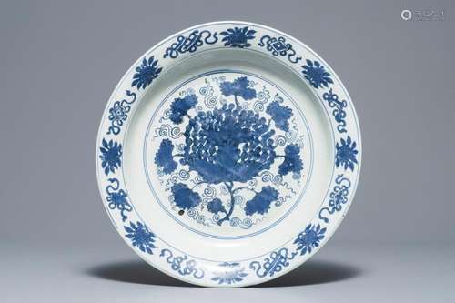 A large Chinese blue and white 'grape' dish, Jiajing