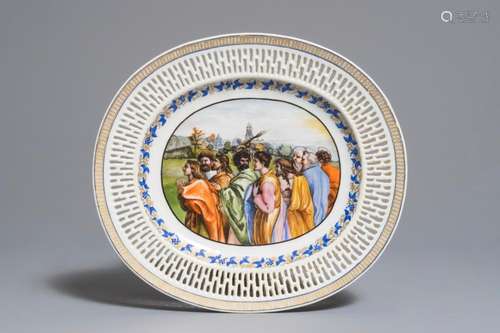 A Chinese reticulated oval 'religious subject' dish, Qianlong