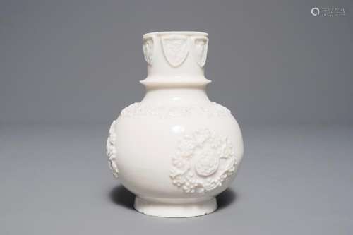 A Chinese Dehua blanc de Chine hookah base with applied design, Kangxi