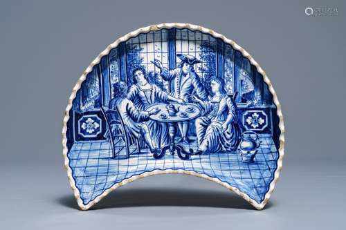 A Frisian blue and white demi lune tea scene tray, 19th C.