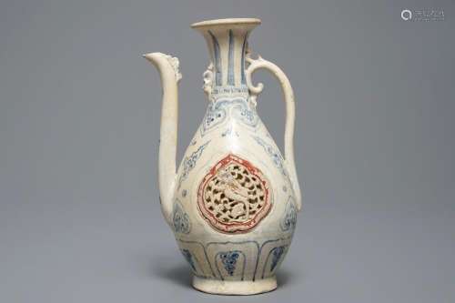 A Vietnamese blue, white and red ewer, Hoi An Hoard, 15th C.