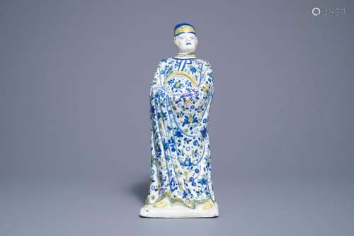 A tall polychrome German faience figure of a Chinaman, Berlin, 18th C.