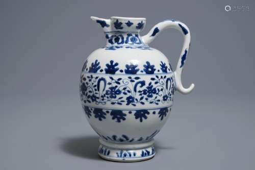 A Chinese blue and white jug after a Southern European example, Kangxi