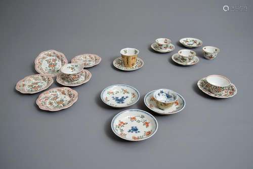 Seven Chinese famille verte cups and thirteen saucers, Kangxi