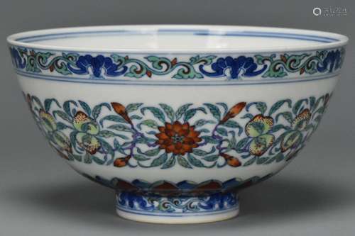 A QING DYNASTY DOUCAI BOWL YONGZHENG MARK