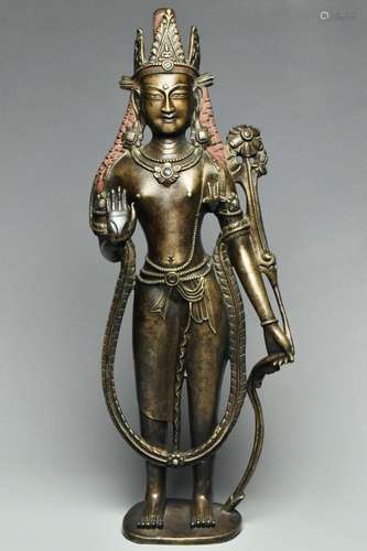 A SILVER-INLAID BRONZE AVALOKITESHVARA 13TH/14TH C