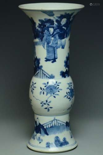 A BLUE AND WHITE FIGURE SUBJECT VASE