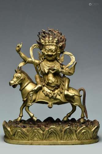 A QING GILT BRONZE FIGURE OF MAHAKALA 18TH C