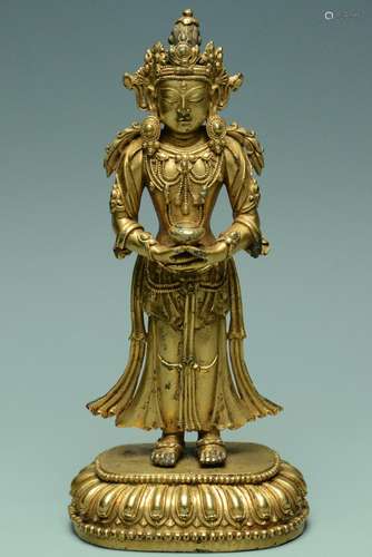 GILT BRONZE AVALOKITESHVARA YONGLE MARK & PERIOD