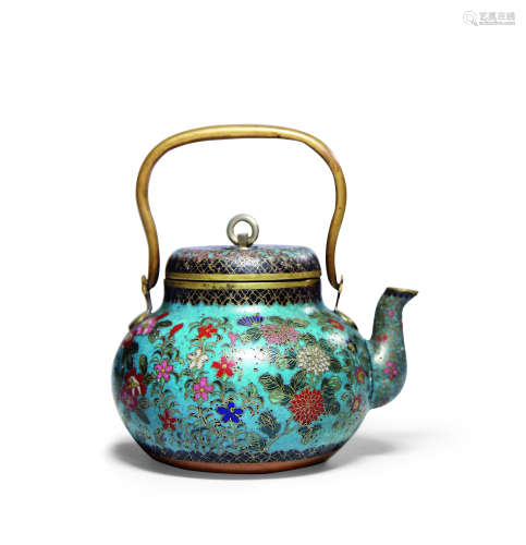 铜掐丝珐琅百花纹茶壶