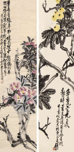 孙松 花卉 （两幅） 轴 纸本