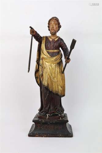 Statue en bois polychrome figurant Saint Joseph. ...