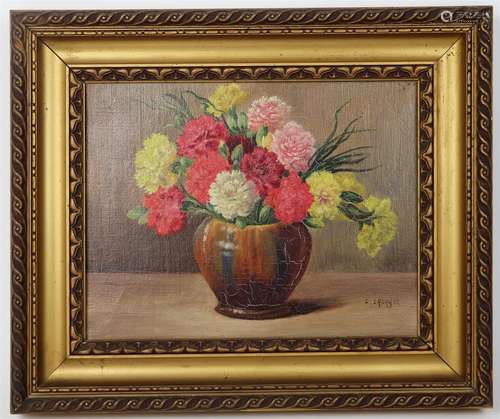 L. LAGRAVE. Bouquet d'œillets. Huile sur toile, ...