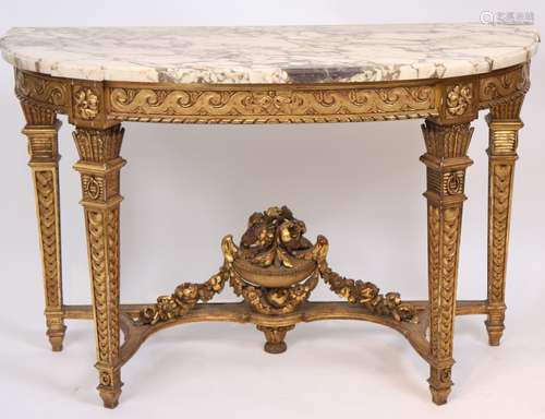 CONSOLE DEMI LUNE EN BOIS DORE LOUIS XVI XIXè En ...