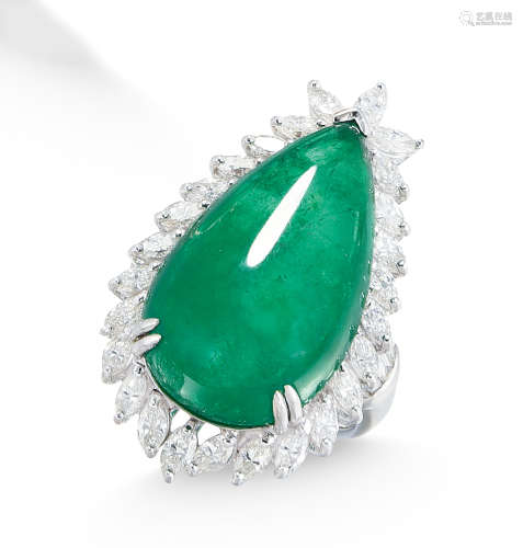 Pt900鉑金鑲鑽石祖母綠戒指