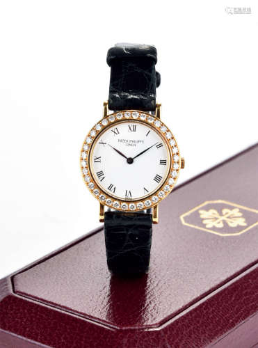 百達翡麗 18K黃金皮帶腕錶 (原裝錶盒)