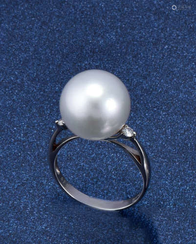 Pt900鉑金鑲鑽石珍珠戒指 (附日本證書)