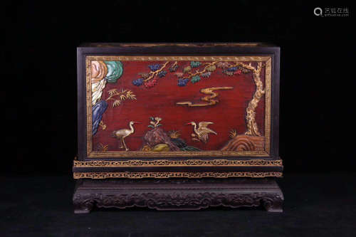 A ZITAN AND LACQUER DECORATED SCREEN