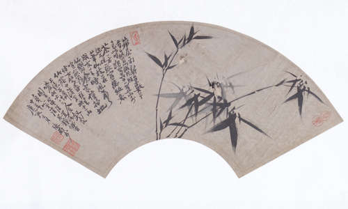 FAN-SHAPED BAMBOO PAINTING SIGNED ZHANG, WEI