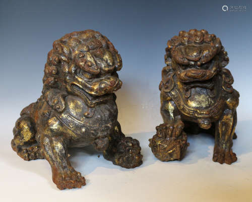 PAIR OF IRON LION-SHAPED FIGURES