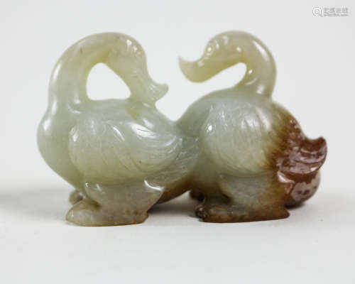 TWO DUCK SHAPED JADE FIGURES